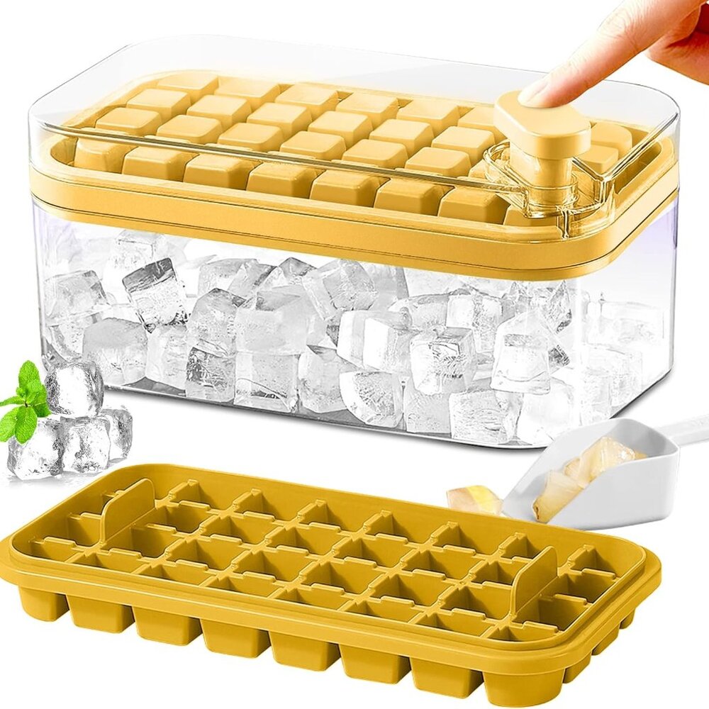 Ice Cube Tray with Lid and Bin, 2 Pack Ice Cube Trays for Freezer, 64 Pcs Ice Cu